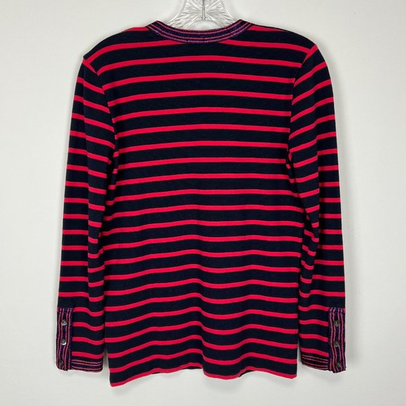 J Crew Womens Red Blue Stripe Cardigan Sweater Metallic Trim Button Up size XS - Picture 5 of 12